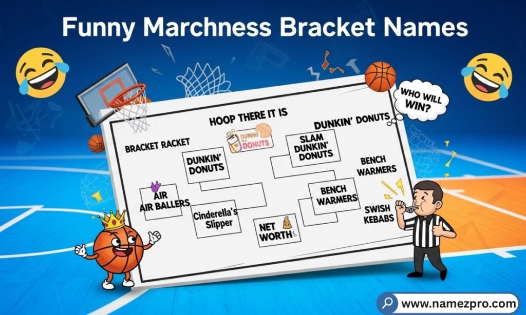 Funny March Madness bracket names 2026 — hilarious NCAA tournament team name ideas for your bracket pool
