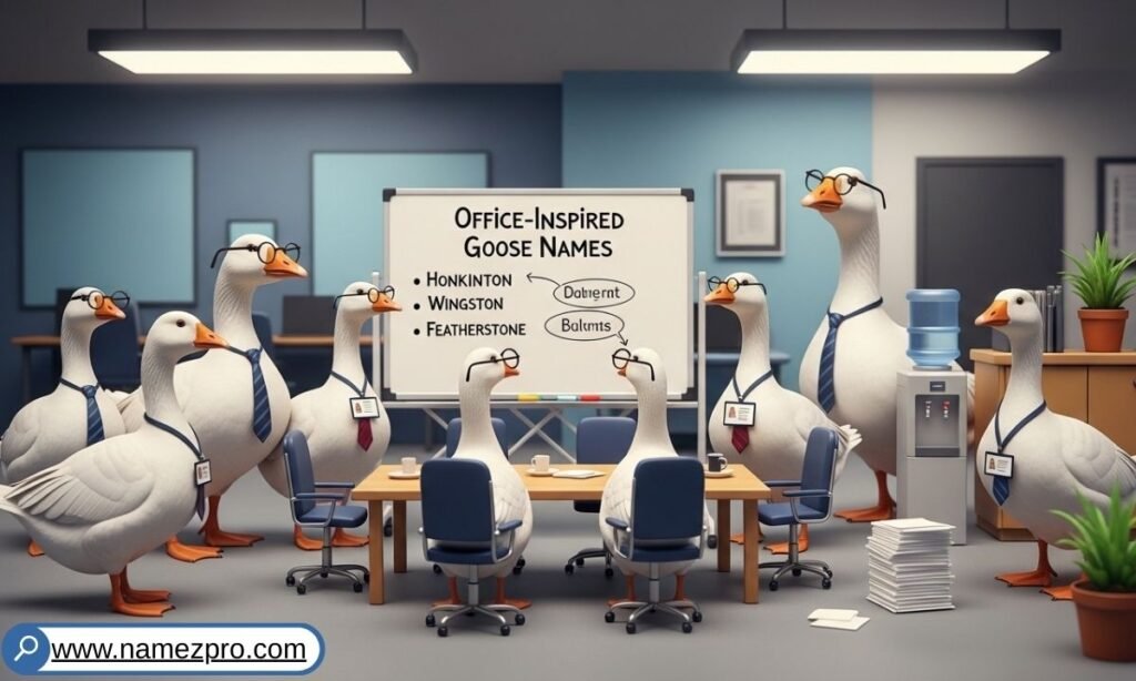 Office-inspired Funny Goose Names for pet geese featuring clever, punny, and work-themed Funny Geese Names
