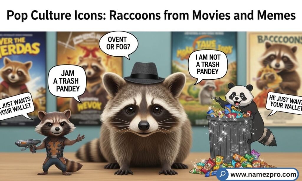 A clever raccoon looking like a movie character, ideal for funny raccoon names inspired by film and internet memes.