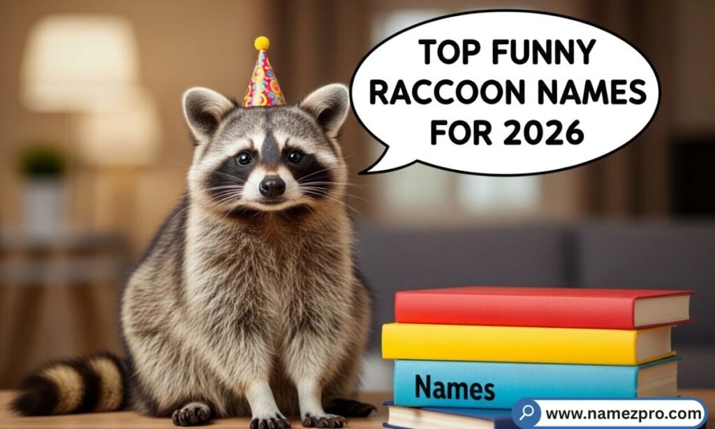 A clever raccoon looking directly at the camera, representing the best funny raccoon names for 2026.