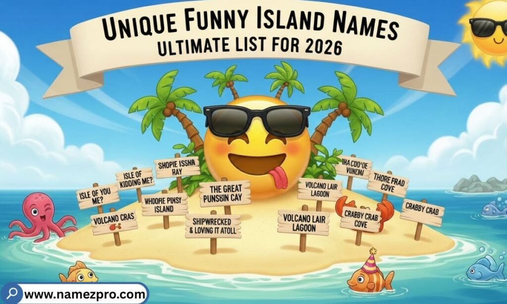 Unique Funny Island Names list featuring creative, quirky, witty, and one-of-a-kind island name ideas for gaming, Animal Crossing, and team names