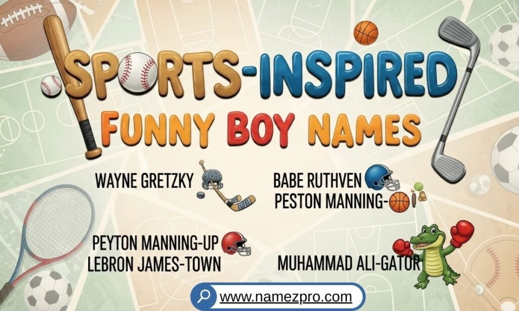 sports-inspired funny boy names list with hilarious football, basketball, baseball, and athletic boy name ideas