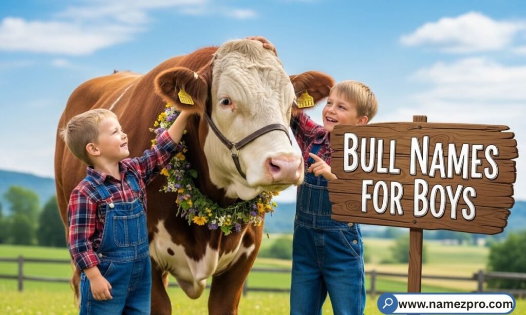 Bull names for boys featuring strong, cool, and funny male bull name ideas for farm animals, pet bulls, and mascots in 2026