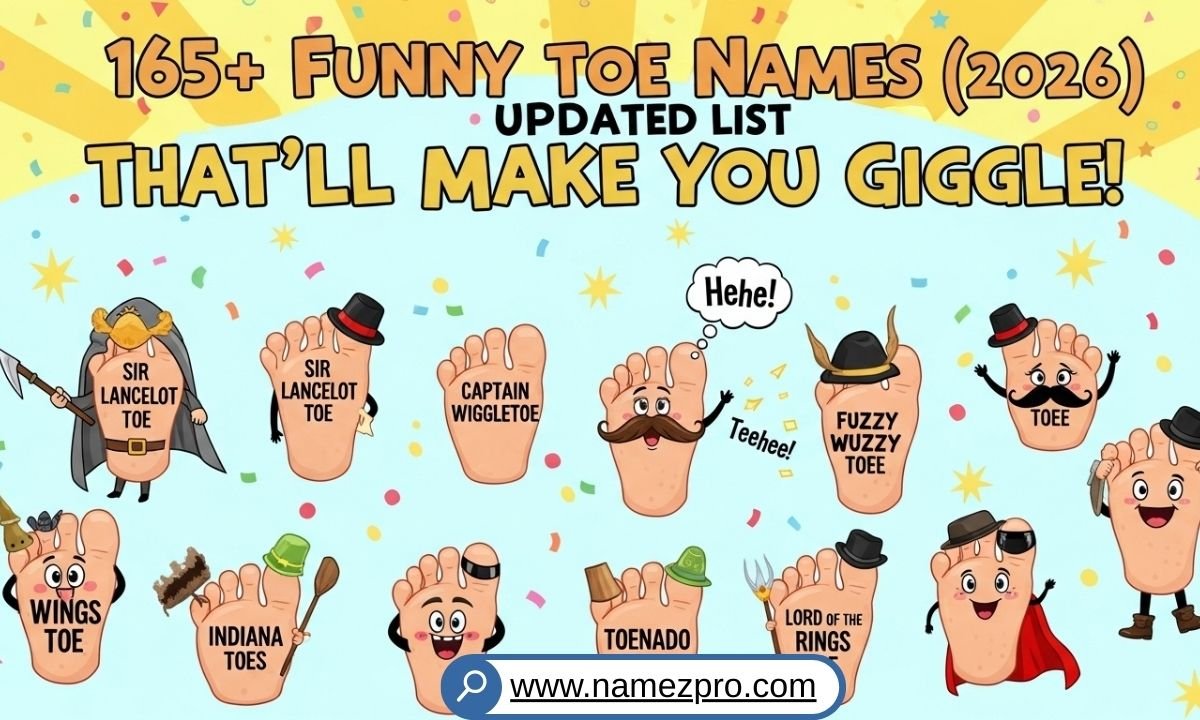 Funny Toe Names list showing creative, cute, and hilarious toe nicknames including pinky toe and big toe ideas for laughs in 2026