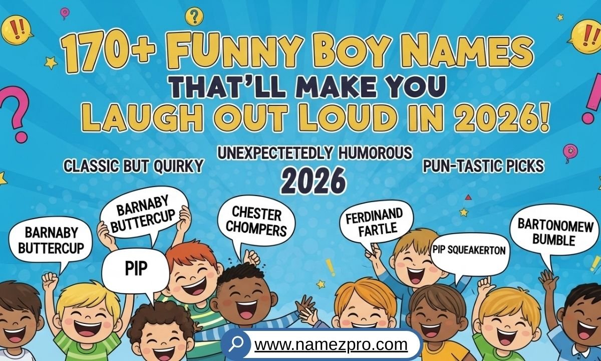 170+ funny boy names list for 2026 featuring hilarious, quirky, gaming, food-inspired, animal, and cool boy name ideas