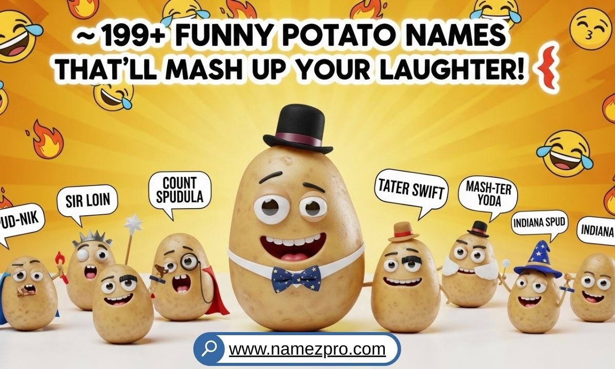 199+ funny potato names list including spud buddies, tater tots, mashed potatoes, and hilarious potato team names