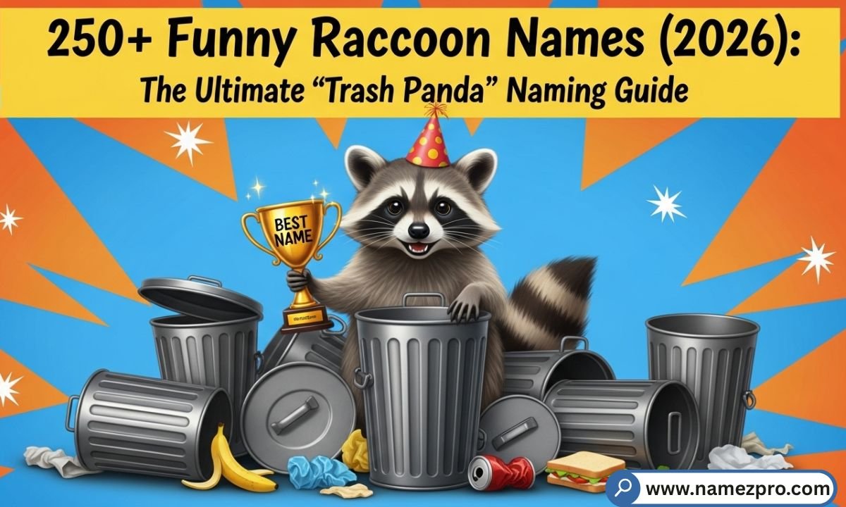 A chubby trash panda peeking out of a bin, perfect for choosing funny raccoon names and cute bandit monikers.