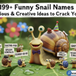 Funny snail names list with cute cartoon snail characters and hilarious pet snail name ideas