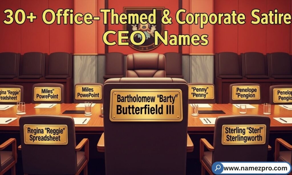 "30+ office-themed CEO names 2026 — funny corporate satire titles for workplace humor, Slack bios & office parties"
