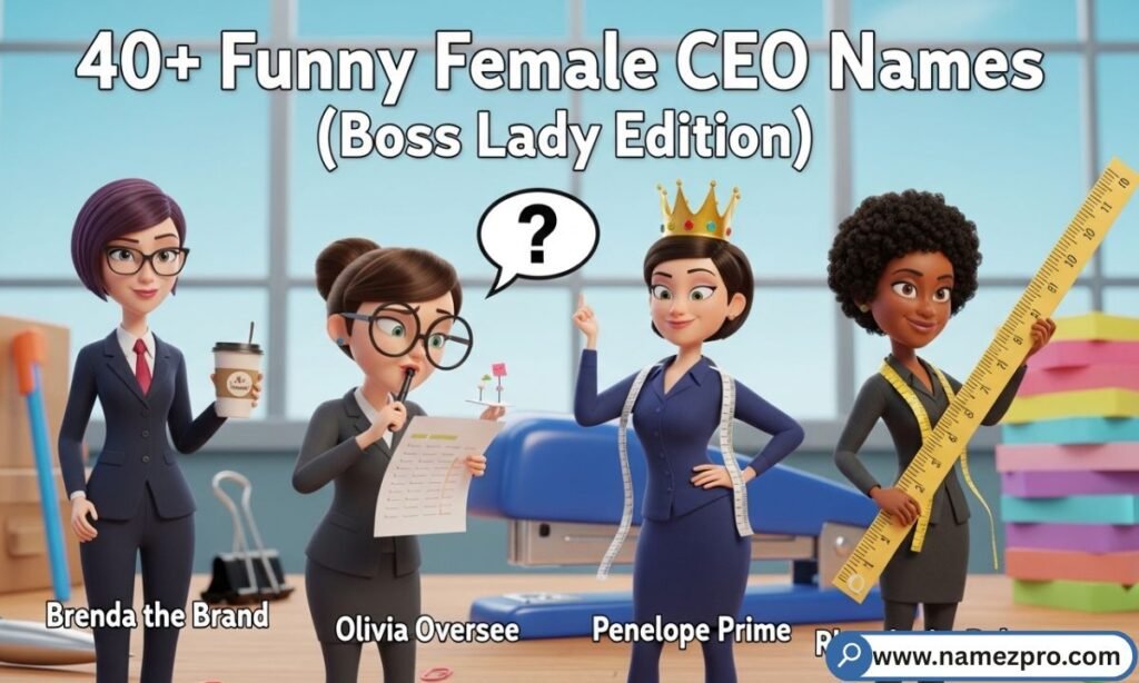 "40+ funny female CEO names 2026 — hilarious lady boss titles for parody skits, social media & gaming"
