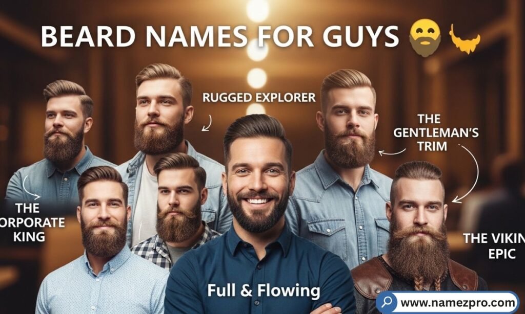 Beard Names for Guys featuring rugged, funny, and unique beard styles with playful nicknames for men.