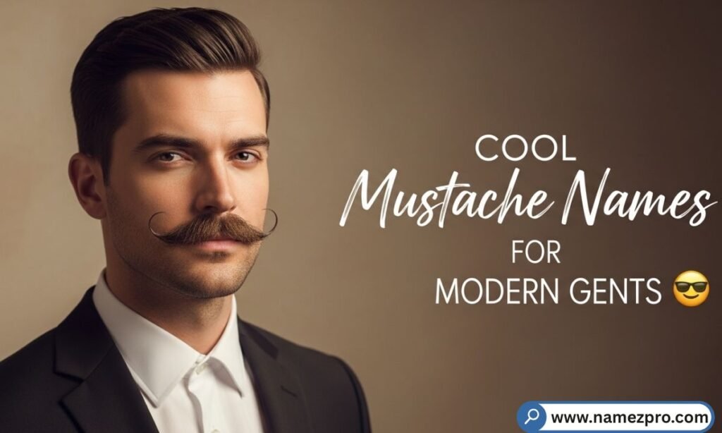 A well-groomed man with a sharp, thin mustache representing cool mustache names like the shadow rider and velvet edge.