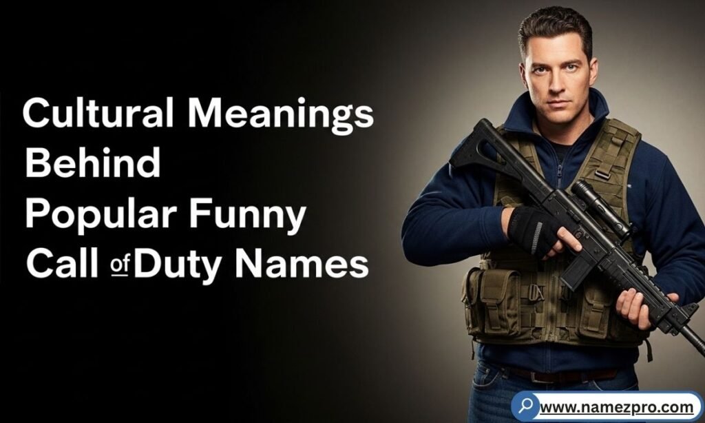 Infographic explaining the cultural meanings and internet slang behind funny Call of Duty names and gamer tags.