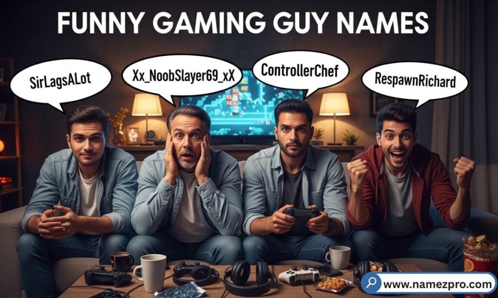 Funny Gaming Guy Names – Hilarious and creative gamertags, usernames, and nicknames for squads, solo players, and online fun.