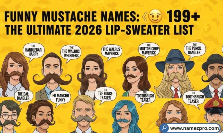 A diverse collection of men showcasing funny mustache names like the chevron and handlebar styles for a 2026 grooming list.