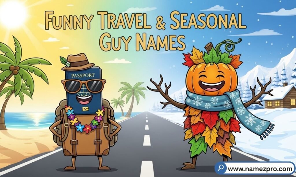 Funny Travel & Seasonal Guy Names – Hilarious nicknames inspired by holidays, travel mishaps, and seasonal fun for friends and groups.