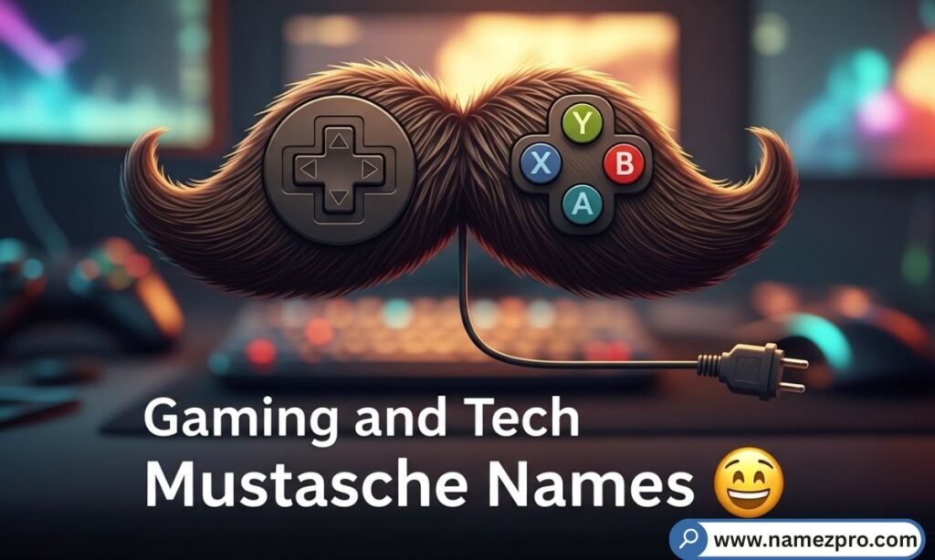 A gamer wearing a headset with a pixelated-style mustache showcasing funny mustache names for digital creators.