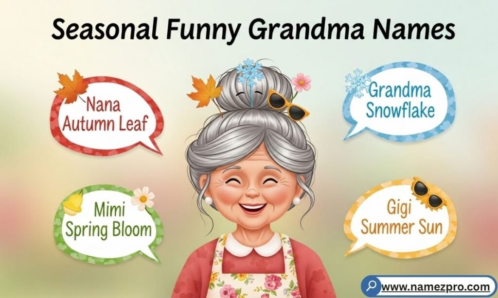 Seasonal funny grandma names – playful and themed grandma nicknames for holidays and seasons.