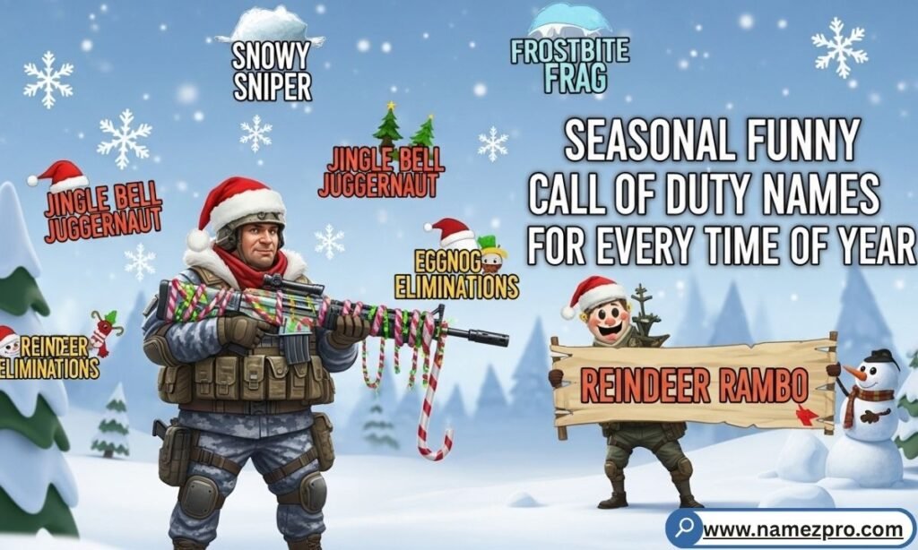 seasonal gaming character skins and themed username ideas for winter, summer, spring, and fall.