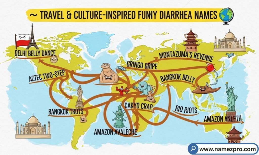 travel and culture inspired funny diarrhea names 2026 hilarious travel squad nicknames
