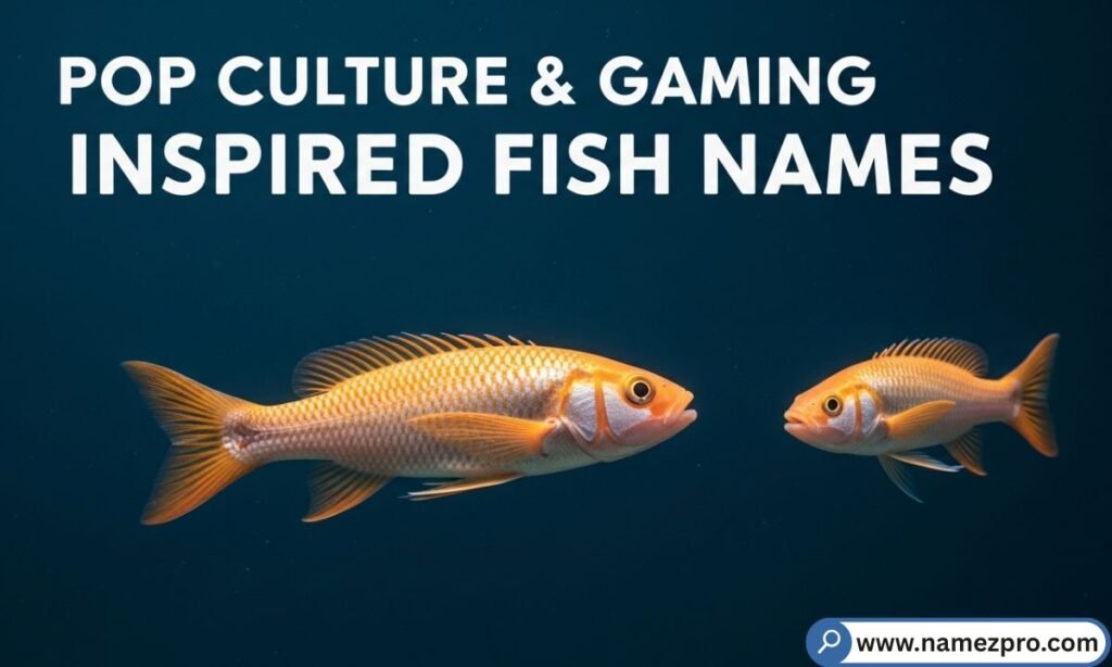 Aquarium fish with pop culture and gaming inspired fish names like Mario, Pikachu, and Nemo in a colorful tank