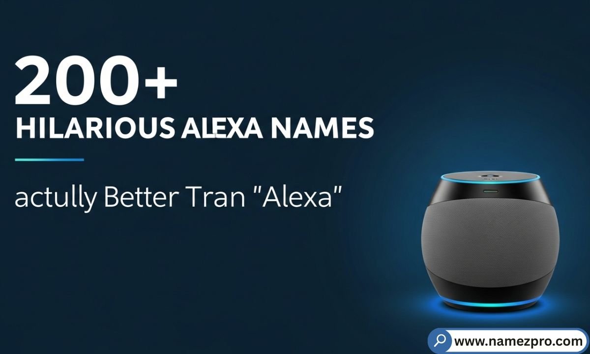 Funny and creative Alexa Names list with colorful icons and playful smart speaker visuals