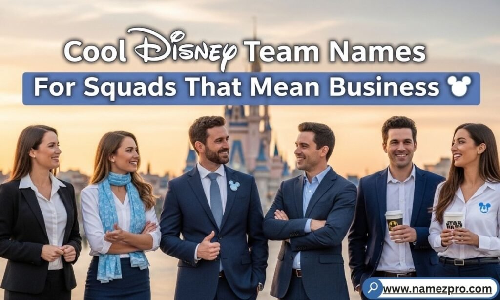 Modern office squad with Mickey ears and serious expressions

