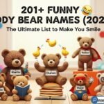 A collection of fluffy teddy bears with cute accessories representing various funny teddy bear names for 2026.
