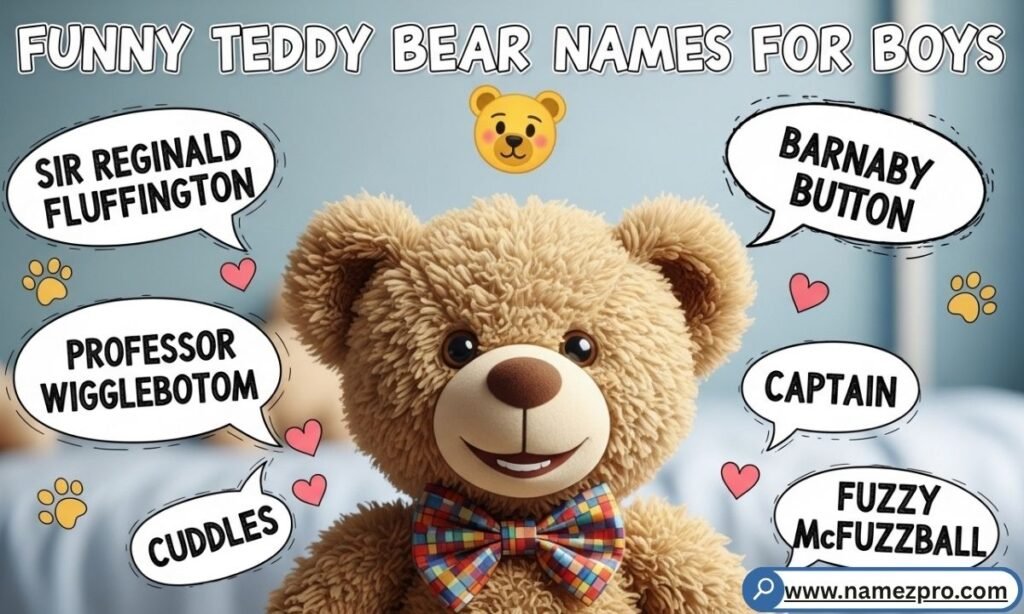 A rugged, fluffy teddy bear wearing a tiny superhero cape, showcasing funny teddy bear names for boys 🐻