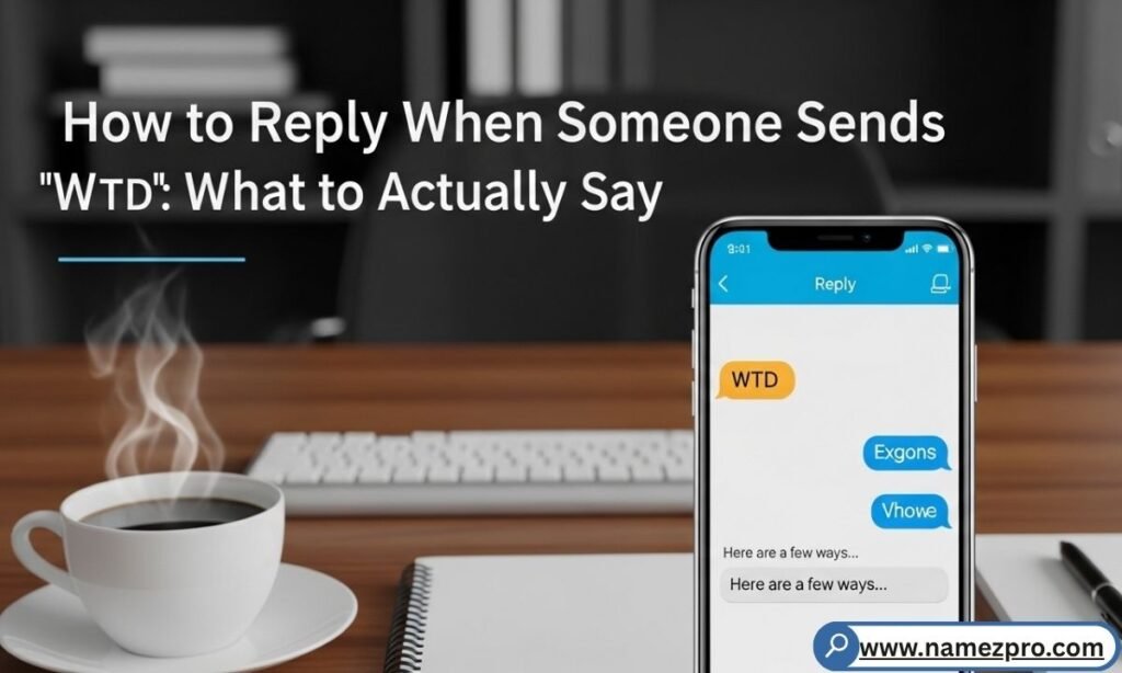 Illustration of a person thinking about the WTD meaning in text with helpful reply examples in chat bubbles.