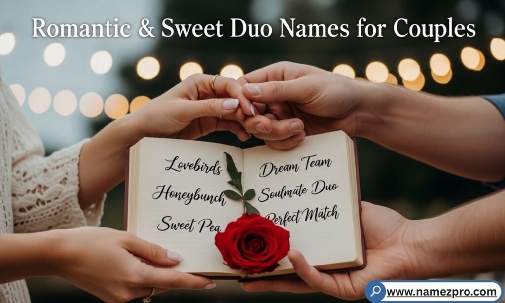 Couple holding hands with a sweet couple nickname written in heart-shaped text