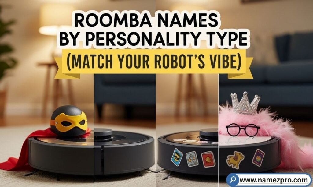 Roomba Names by Personality Type chart showing four vacuums labeled The Overachiever and The Chaos Goblin.