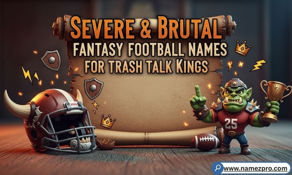 A golden crown sitting on a spiked football, representing the best dark humor fantasy football names for trash talk.