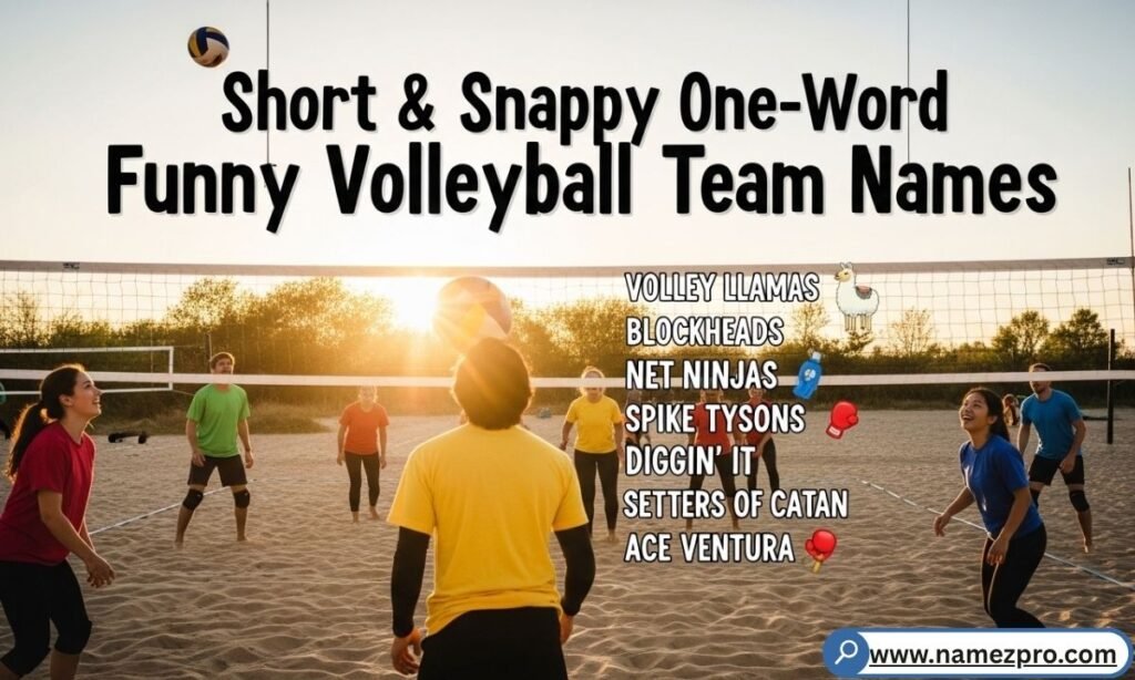 Short and snappy one word funny volleyball team
names for rec leagues and tournament squads 2026