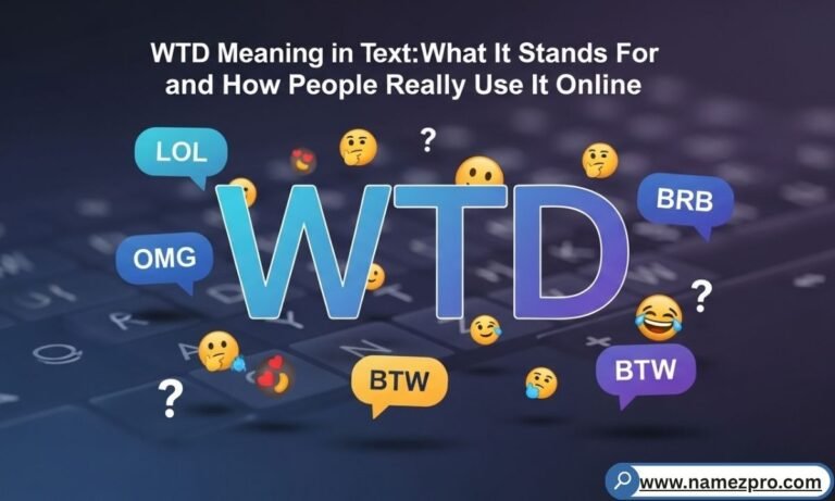 Digital smartphone screen showing WTD meaning in text message notification with casual slang icons and chat bubbles.