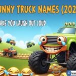 Funny truck names 2026 featuring cartoon monster trucks laughing with hilarious hauler name ideas