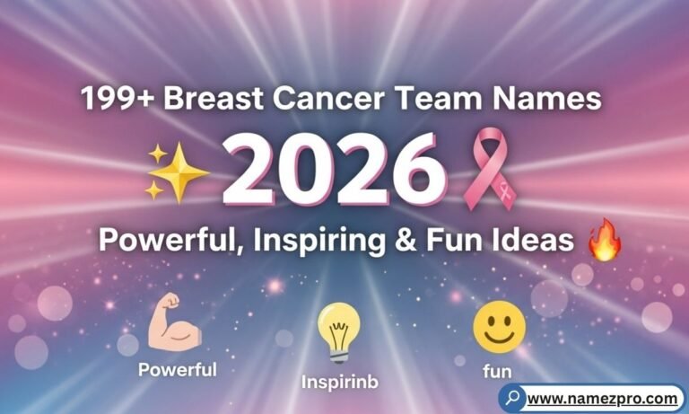 Diverse team wearing pink ribbons and shirts for Breast Cancer awareness, representing powerful team name ideas.
