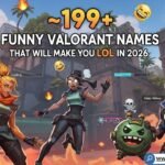 Compilation of funny Valorant names on a gaming screen with Neon and Jett agents, perfect for funny IGN ideas.