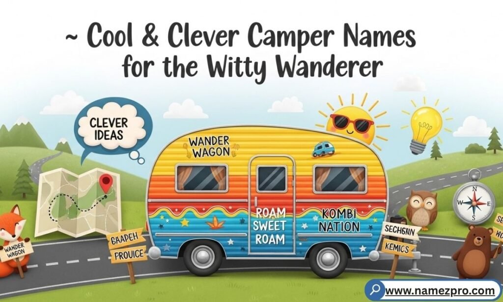 A sleek adventure camper van parked on an open highway at sunset with a cool custom name decal on the door.