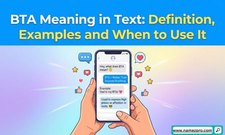 Smartphone showing text conversation with BTA meaning ‘But Then Again’ illustrating definition and usage.