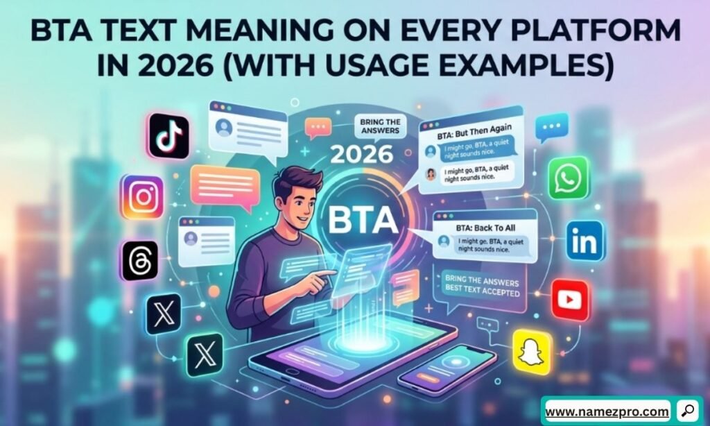 Cross-platform comparison chart of BTA text meaning on iMessage, WhatsApp, Discord, Snapchat, and more in 2026 with examples.
