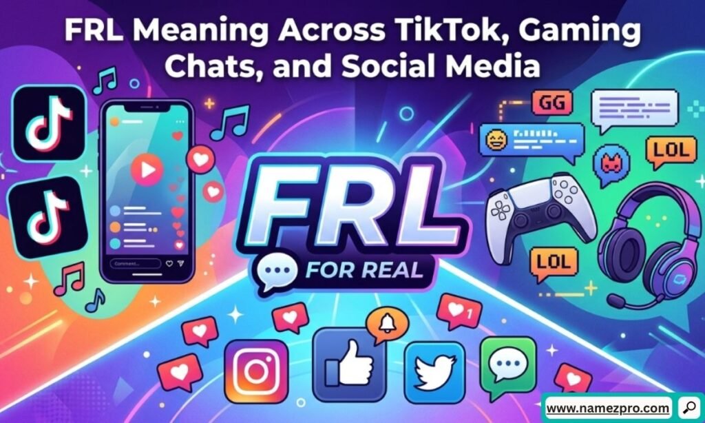 FRL meaning across TikTok gaming chats and social media platforms displayed in modern texting conversations
