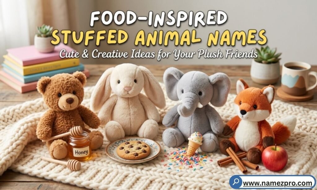 Food-inspired stuffed animal names like Taco Bear and Nacho Average Bear for plush toys