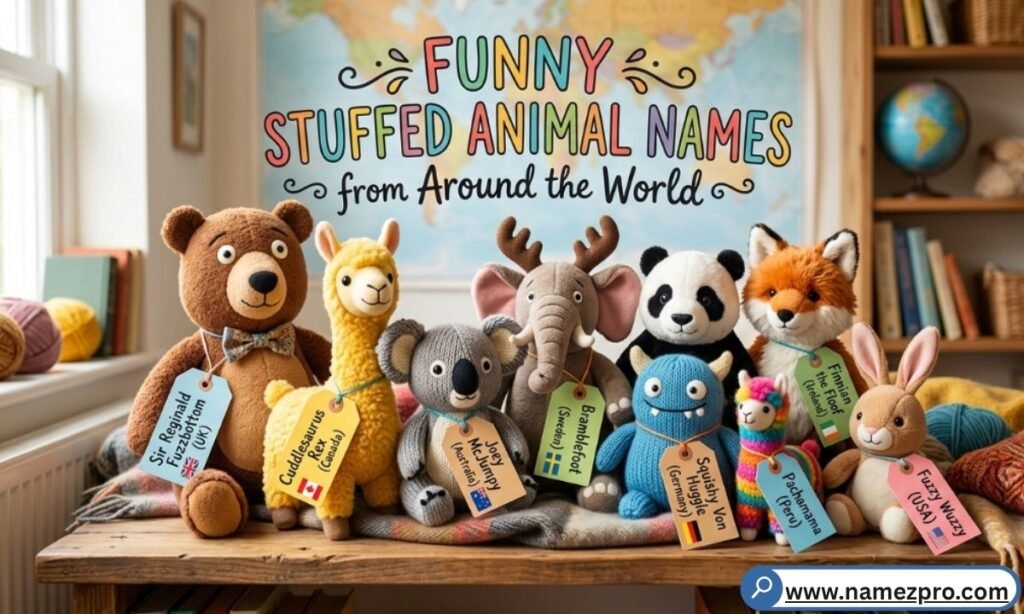 Funny stuffed animal names from around the world like Señor Fluffito and Fuwa-Fuwa
