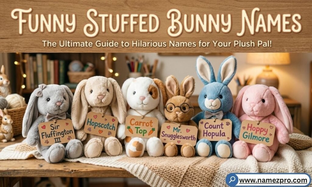 Fluffy white bunny plush with floppy ears sitting next to a tiny crown