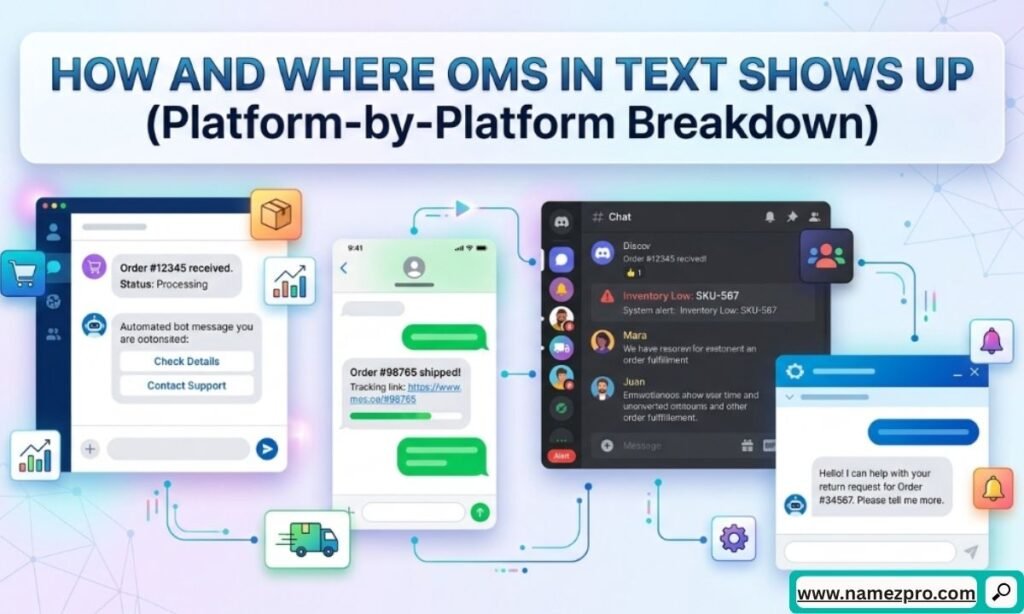 OMS in text appearing across multiple social media platforms including TikTok Instagram and Snapchat chat screens