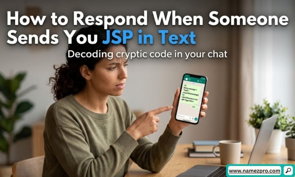 A smartphone screen displaying quick reply text message ideas responding to a chat that says JSP.