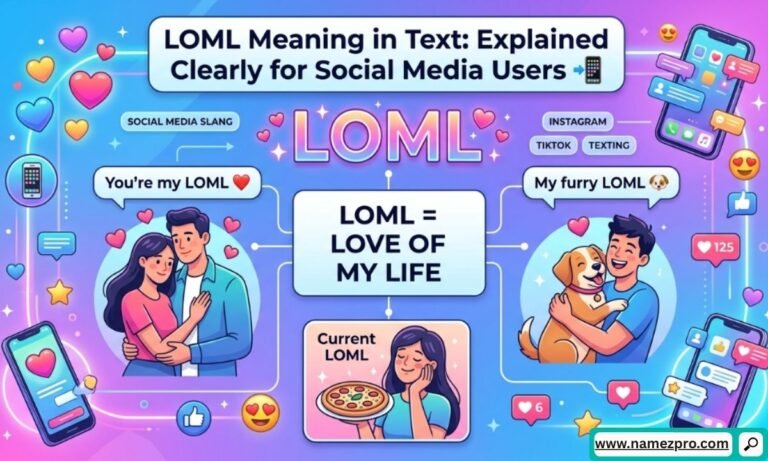 LOML meaning in text explained on smartphone chat screen with social media slang and messaging icons