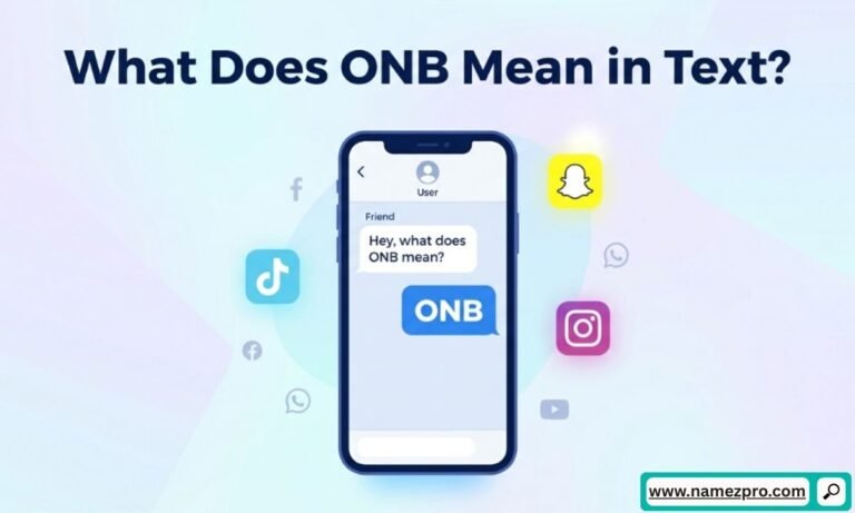 ONB meaning in text shown in a chat conversation on a smartphone with social media icons