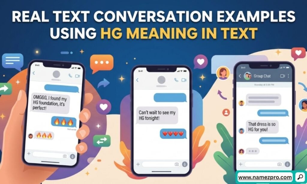Real text conversation examples showing HG meaning in chat messages and social media slang usage